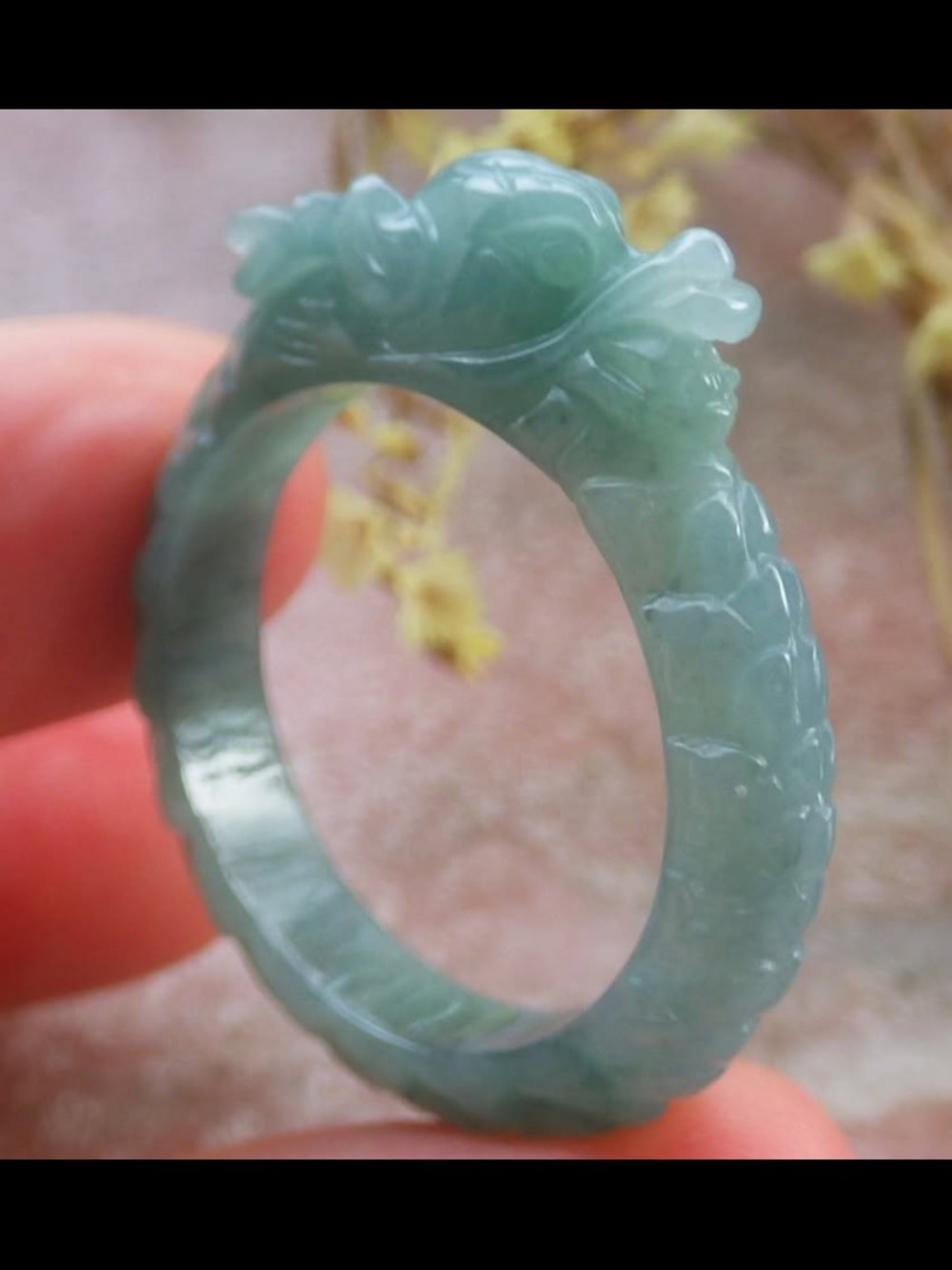 Certificate Jadeite jade Light Green wealth protection Dragon Ring Size12.75